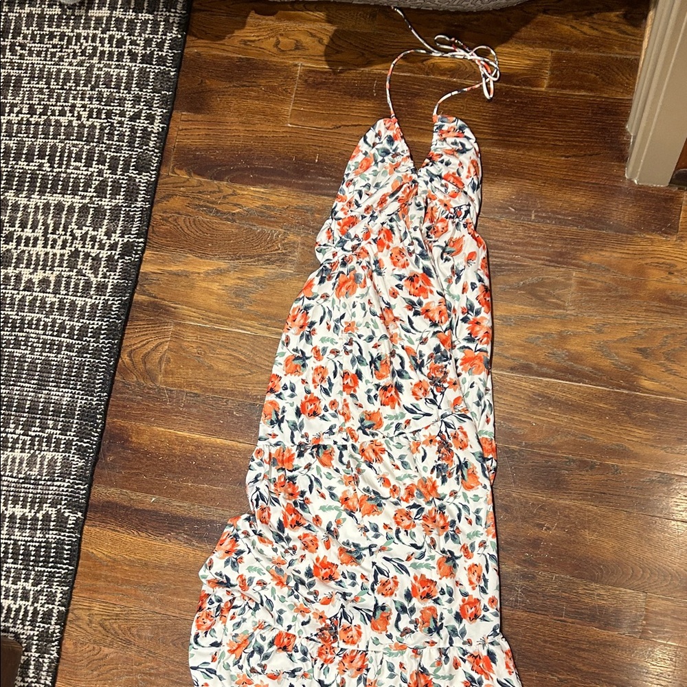 Elegant Floral Maxi Dress - Orange and White